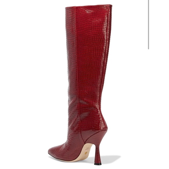 Stuart Weitzman Parton Red Croc Snakeskin Leather Tall Heel Boots - Picture 3 of 14